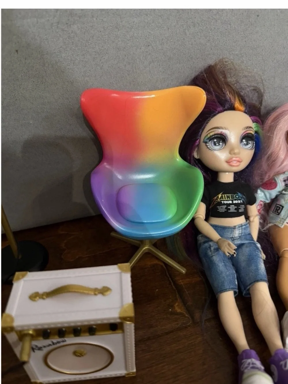 Rainbow High Doll set with drums, chair, microphone